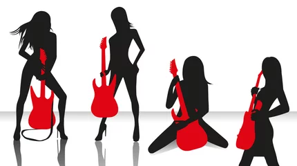 Papier Peint photo Lavable Groupe de musique groupe de filles avec des guitares