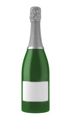 champagne bottle with blank label isolated on white background