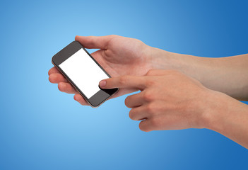 a male hand holding a smartphone