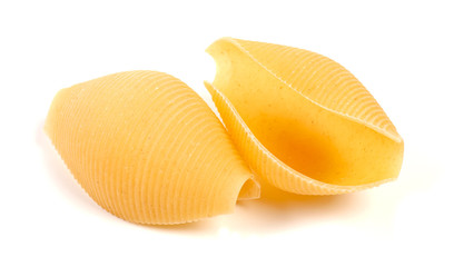 Two pasta shells on white