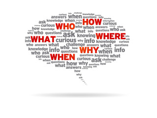 Speech Bubble - How, Who, What, Where, Why, When