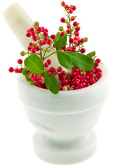 mortier, baie rose, poivre, schinus terebinthifolus