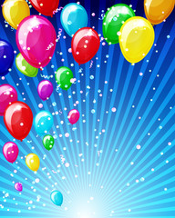 Holiday background with balloons and confetti.