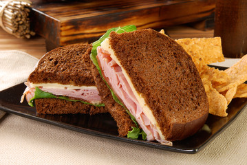 Ham and cheese sandwich with chips