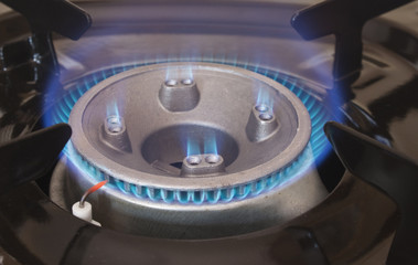 gas hob burning with blue heat