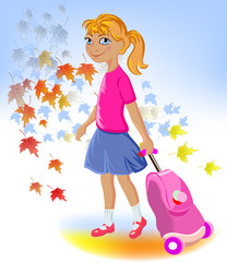 school girl with bag,back to school