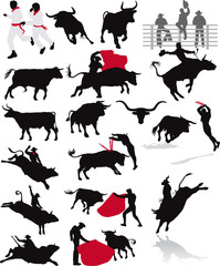 bulls, rodeo and corrida elements - obrazy, fototapety, plakaty