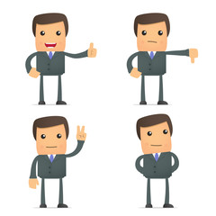 funny cartoon businessman hold thumb up and down