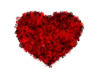 Red heart of petals on white background