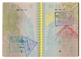 Italian passport inside pages with visa.