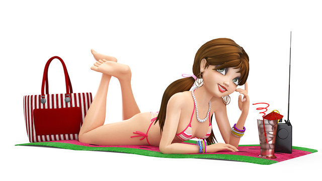 beach girl taking a sun bath