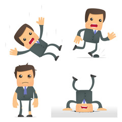funny cartoon businessman in a dangerous situation