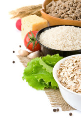 plates of rice and cereals seed on sackcloth