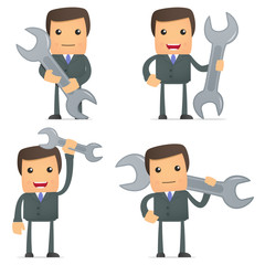 funny cartoon businessman with a spanner