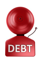 Debt alarm bell isolated over white background