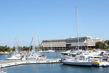 Fototapeta na wymiar Porto Carras port with yachts and boats