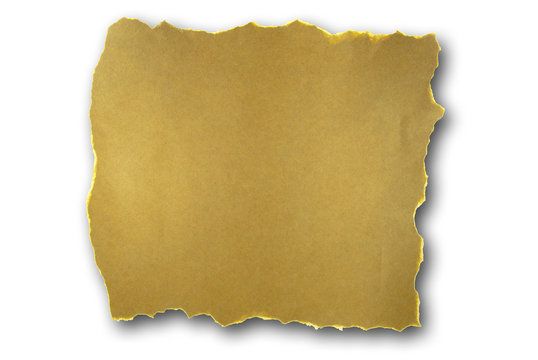 Torn brown paper with shadow isolated on white.