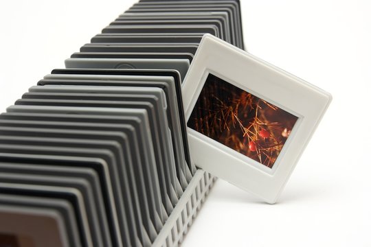Close-up of box with slides