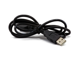 Black USB cable isolated on white