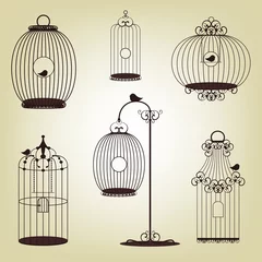 Cercles muraux Oiseaux en cages ensemble de cages à oiseaux vintage