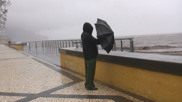 Man standing in storm