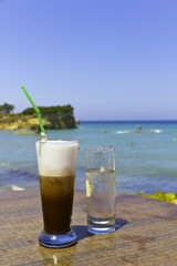 exotic beach and iced coffee