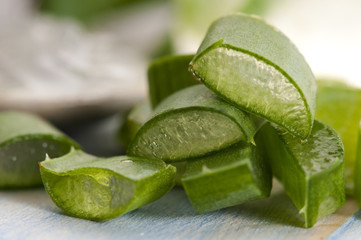 aloe vera juice with fresh leaves