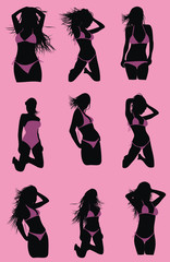 summer girl silhouette set