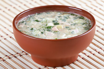 Russian and Ukrainian cuisine. Cold vegetable soup