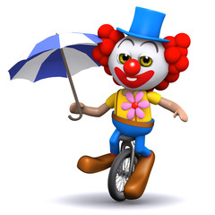 3d Clown balances on his unicycle with an umbrella © Steve Young