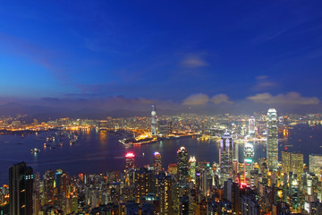 Fototapeta na wymiar Hong Kong skyline at night, view from the peak