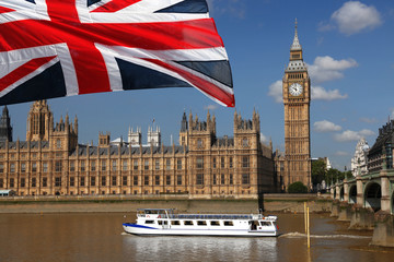 Big Ben with city cruise in London, UK
