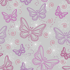 Seamless butterfly pattern in grey