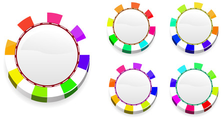 set of abstract rainbow casino chips isolated on white