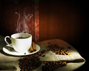 Steaming cup of coffee