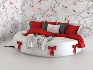 gift bed in modern interior with wallpapers