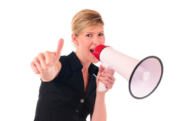 Frau mit Megafon