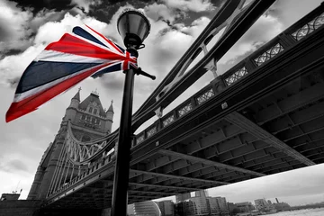 Foto op Canvas London Tower Bridge with colorful flag of England © Tomas Marek
