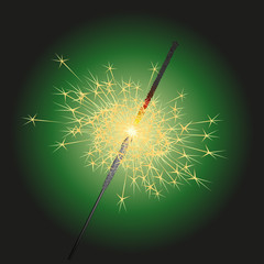 Obraz premium Sparkler on green background. Realistic vector illustration.