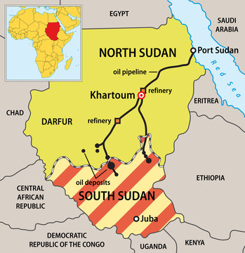 Sudan political map with new actual borders.