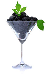 beautiful blackberries in glass isolated on white