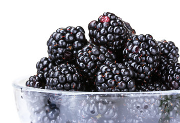 beautiful blackberries in glass isolated on white