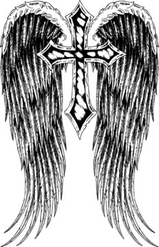 heraldic tribal cross with wing