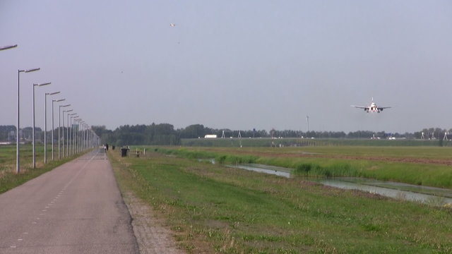 Airplane landing on Schiphol airport in the Netherlands