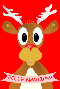 Postal de navidad con el dibujo de un reno