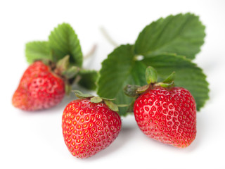 Strawberry with leaves on white background