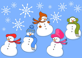 snowman with colorful hats