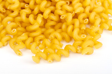 close up of a dried italian pasta on white background