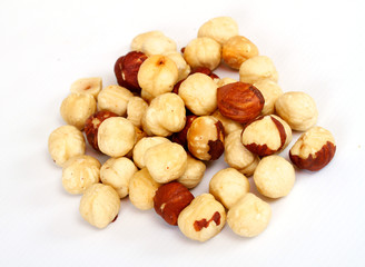 hazelnuts on a white background