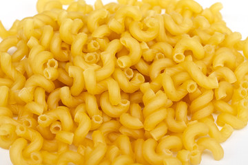 close up of a dried italian pasta on white background